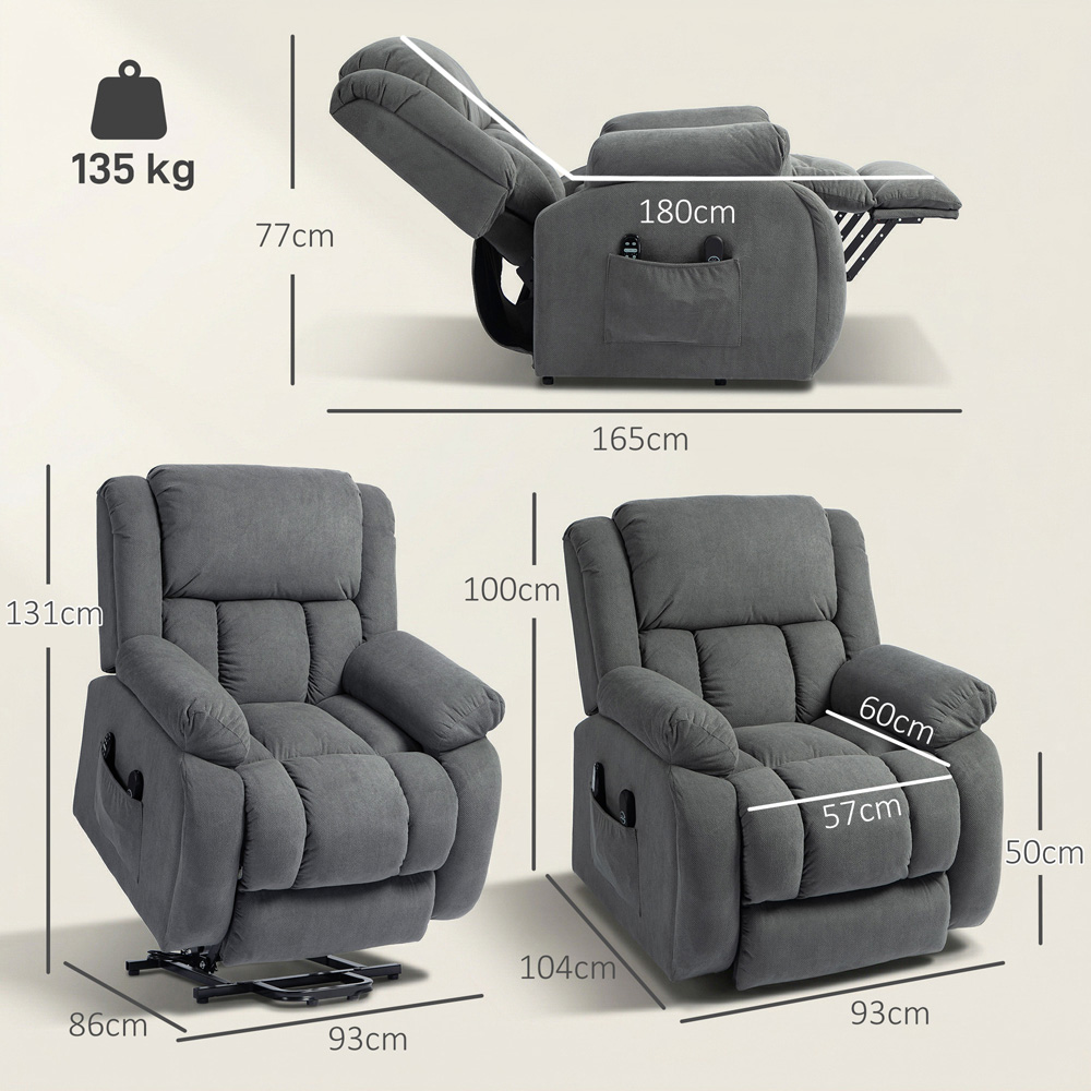 Portland Grey Velvet Power Lift Recliner Massage Chair with Remote and USB Port Image 8