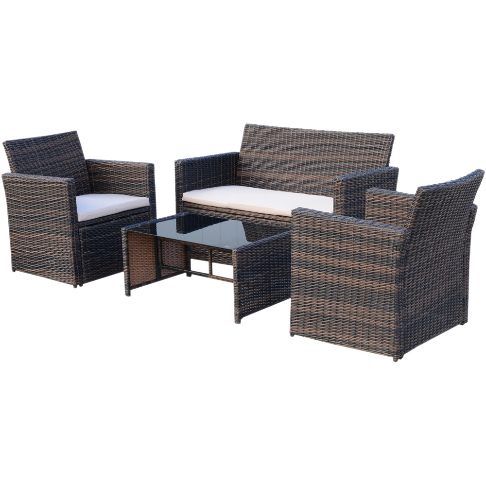 Outsunny 4 Seater Brown Rattan Wicker Lounge Set Image 2