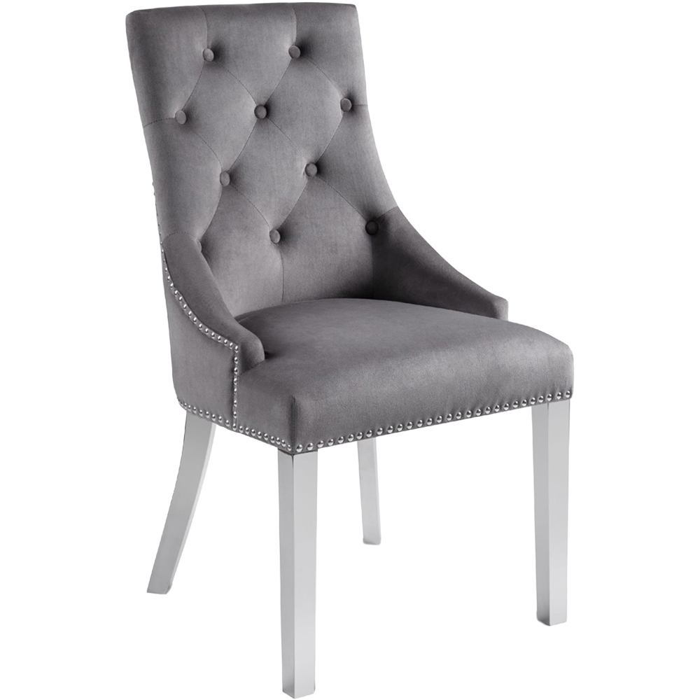 Julian Bowen Gladstone Set of 2 Grey and Chrome Velvet Lion Head Dining Chairs Image 3