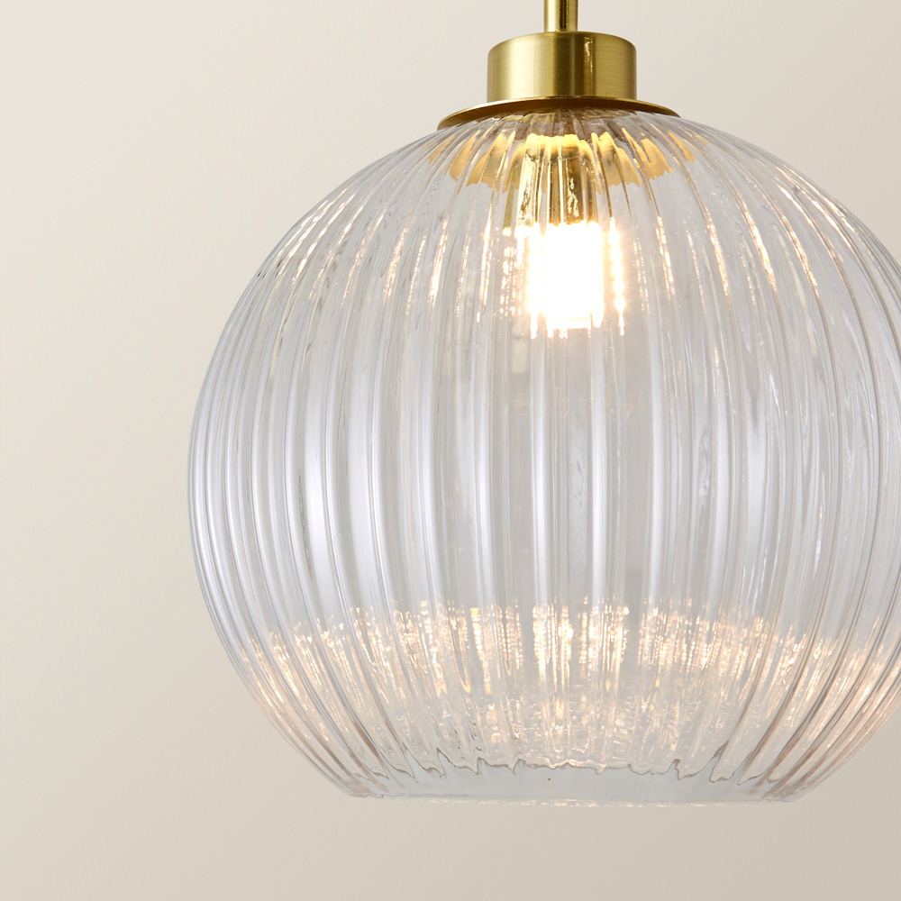 ValueLights Maddison Clear Ribbed Glass Shade Brushed Gold LED Ceiling Pendant Light With Bulb Image 4