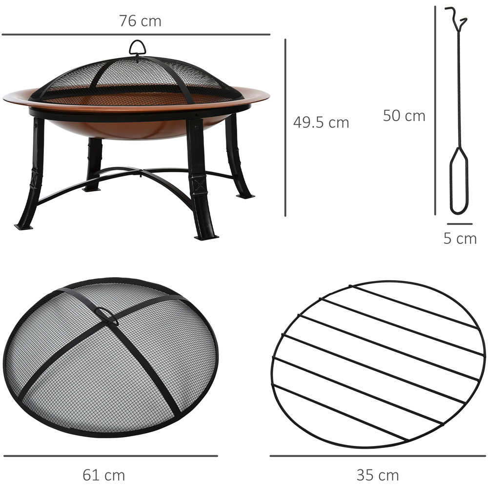 Outsunny Steel Fire Bowl with Mesh Cover and Poker Mesh Lid Cover Image 7