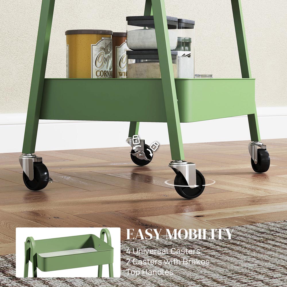 HOMCOM 3-Tier Green Kitchen Storage Trolley Image 7