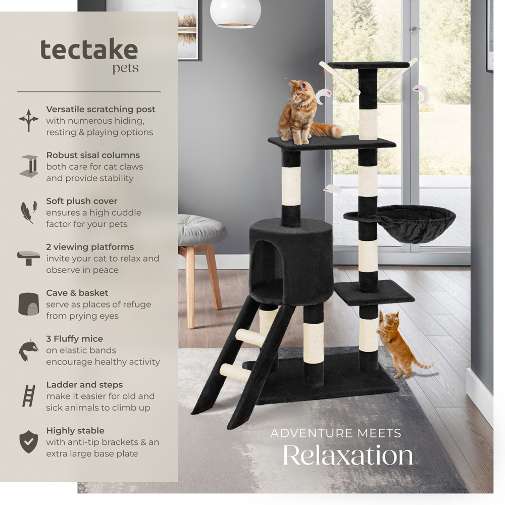 tectake Dominik Black Cat Tree with Scratching Post 144cm Image 6