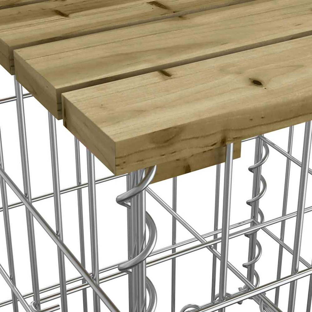 vidaXL Brown Solid Impregnated Pine Wood Gabion Design Garden Bench 203 x 31 x 42cm Image 5