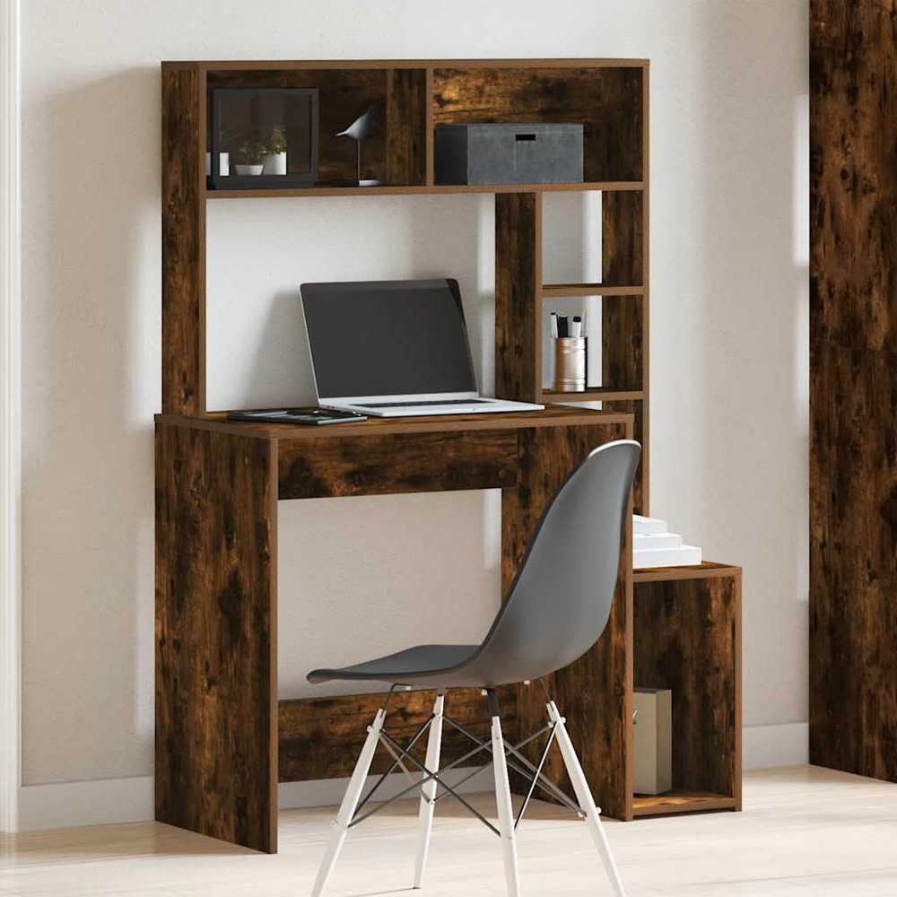 vidaXL 6 Shelf Study Desk Smoked Oak Image 1