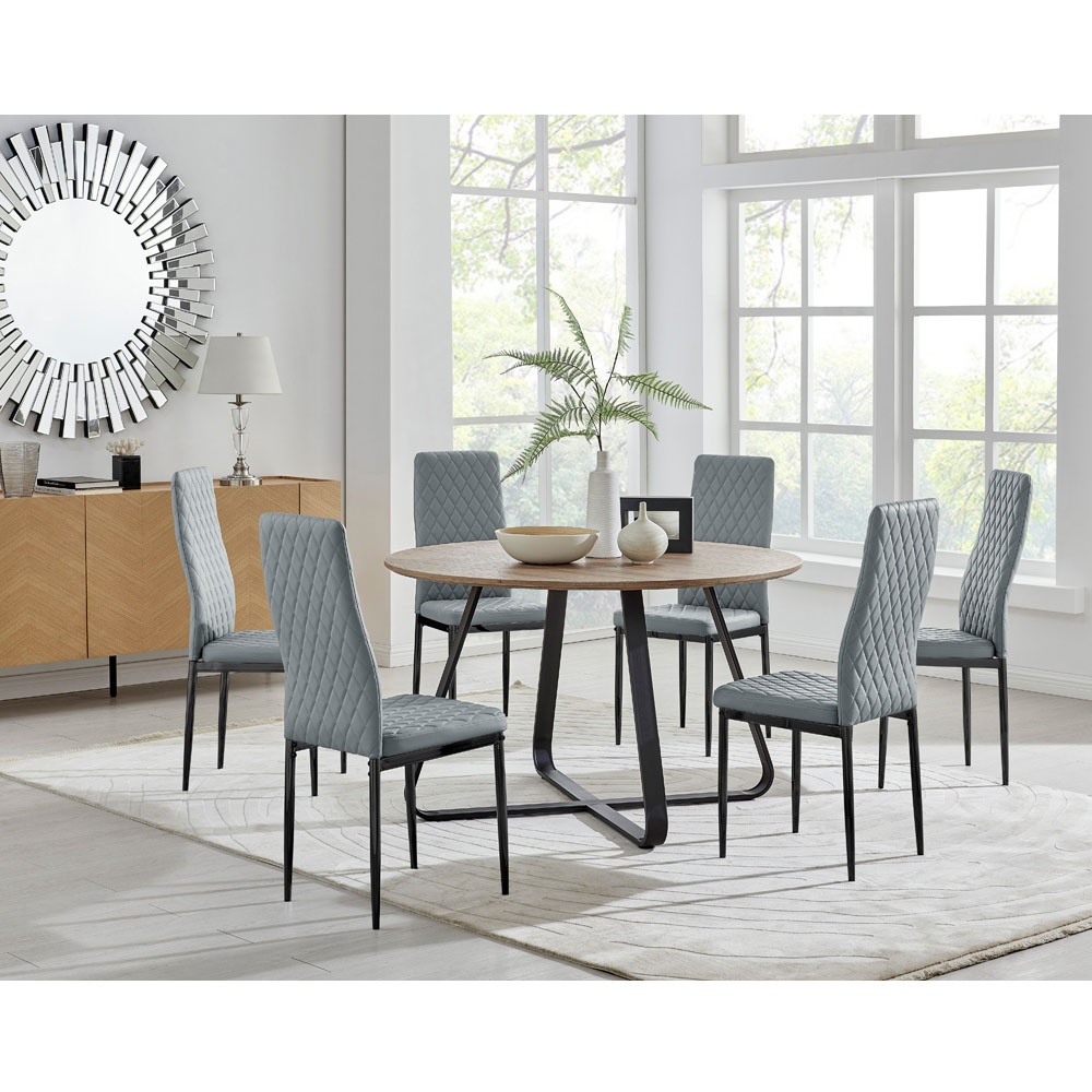 Furniturebox Fira Valera Wood Effect 6 Seater Round Dining Set Brown Grey and Black Image 8