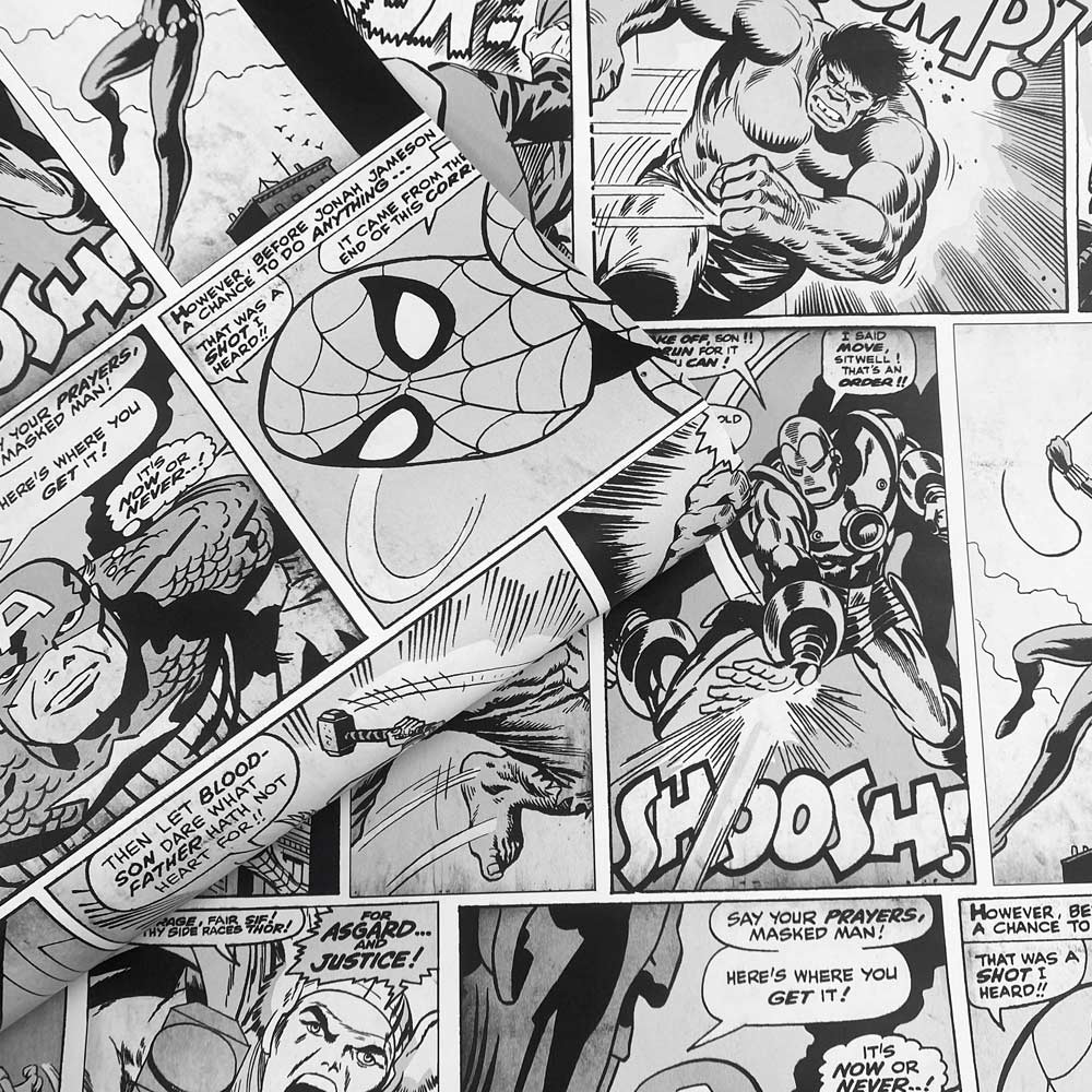 Muriva Marvel Comic Strip Black and White Wallpaper Image 2