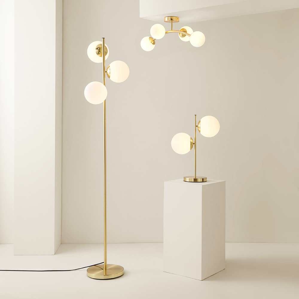 ValueLights Jas Gold 4 Way Opal White Frosted Glass Globe Shade LED Ceiling Light Image 7