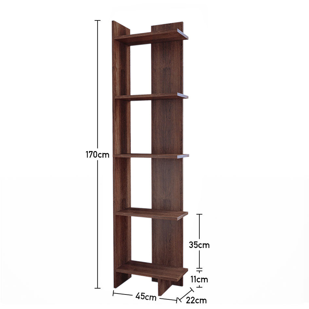 H&O Direct 5 Shelf Walnut Corner Bookshelf Image 5