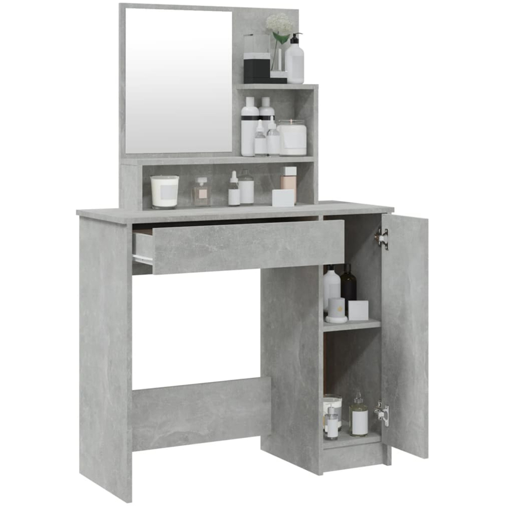 vidaXL Single Door Single Wide Drawer Concrete Grey Dressing Table with Mirror Image 5