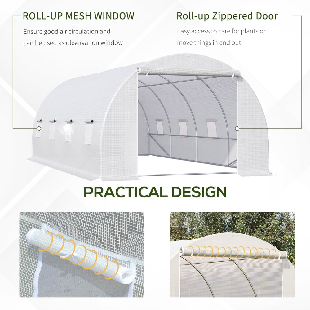 Outsunny White PE 10 x 19.7ft Walk In Polytunnel Greenhouse Image 6