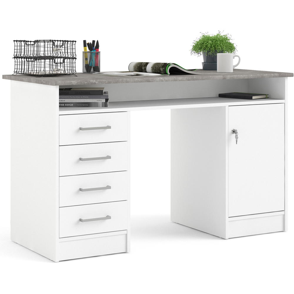 Florence Function Plus Single Door 4 Drawer Desk White and Grey Image 4