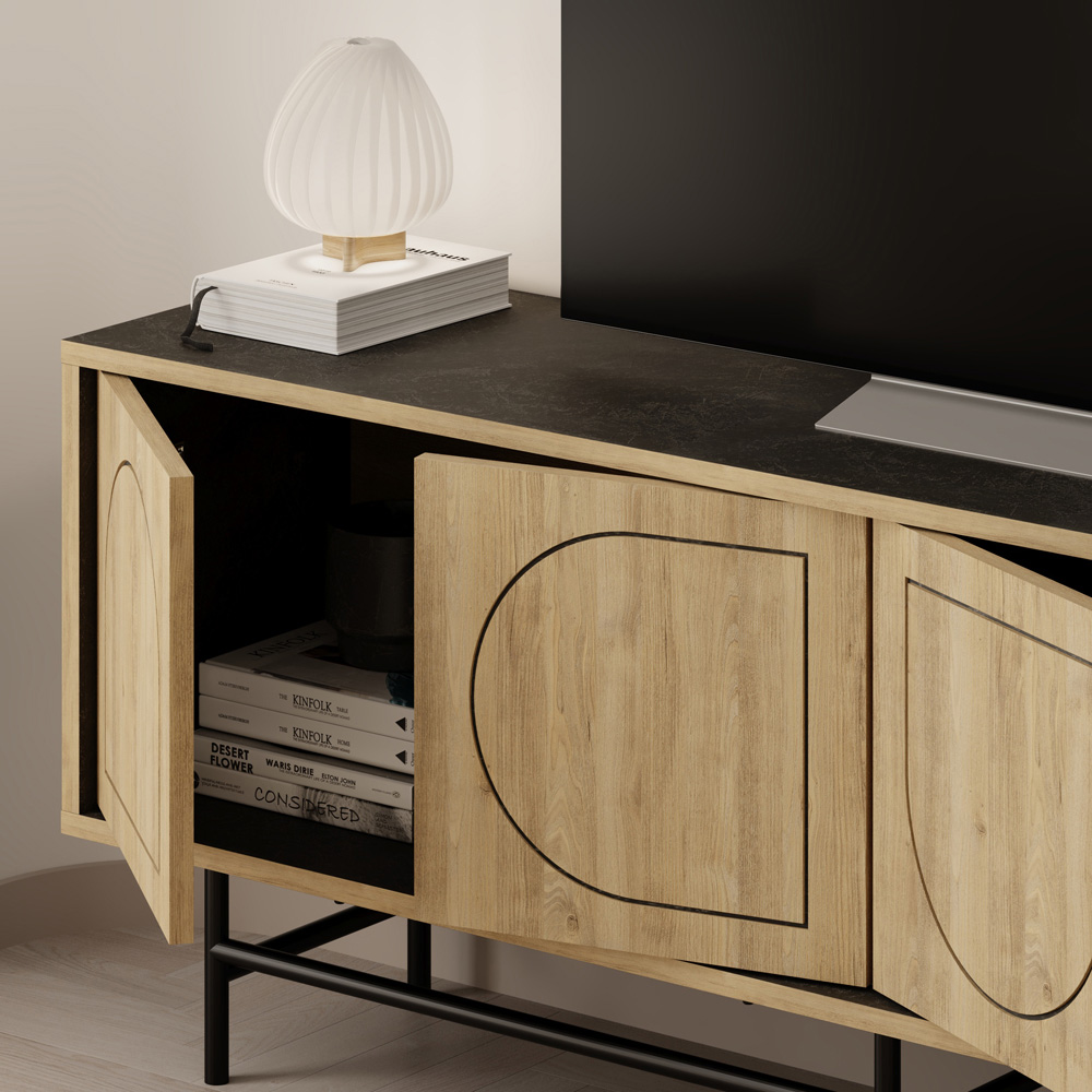 Decortie Joji 4 Door Moss Green and Oak Laser-Cut Design Modern Console Unit Image 3