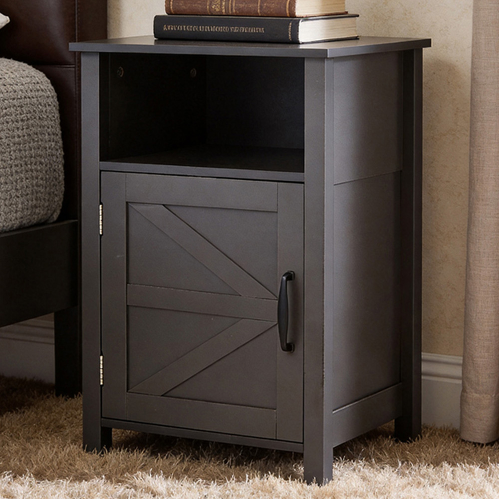 Living and Home Single Door Single Shelf Grey Bedside Table Image 1