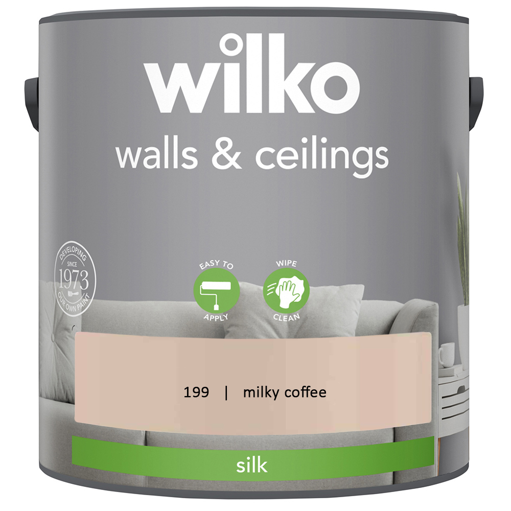 Wilko Walls & Ceilings Milky Coffee Silk Emulsion Paint 2.5L Image 2