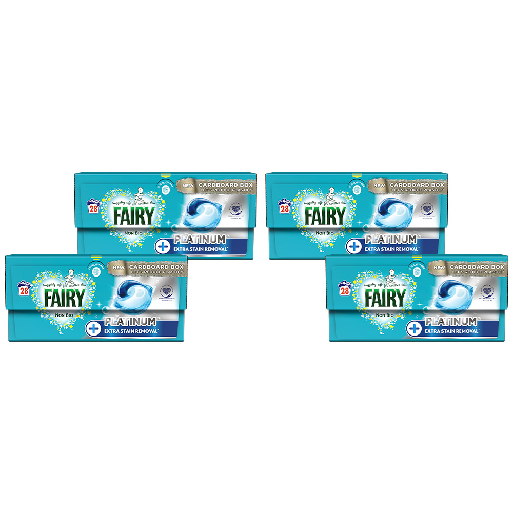 Fairy Platinum Non-Bio Pods Sensitive Skin Washing Liquid Capsules 29 Washes Case of 4 Image 1