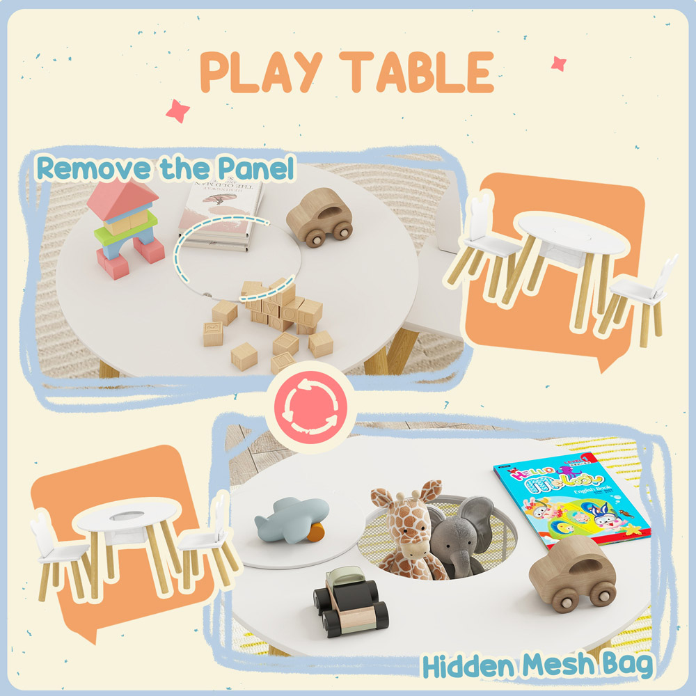 AIYAPLAY 2 Seater White Toddler Table and Chair Set with Centre Mesh Bag Image 8
