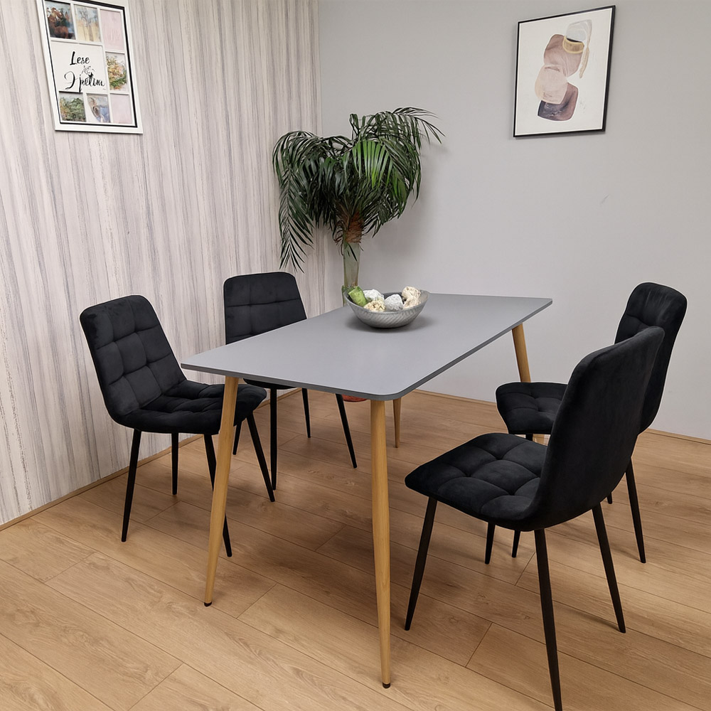Kosy Koala 4 Seater Tufted Velvet Rectangle Dining Set Dark Grey and Black Image 3