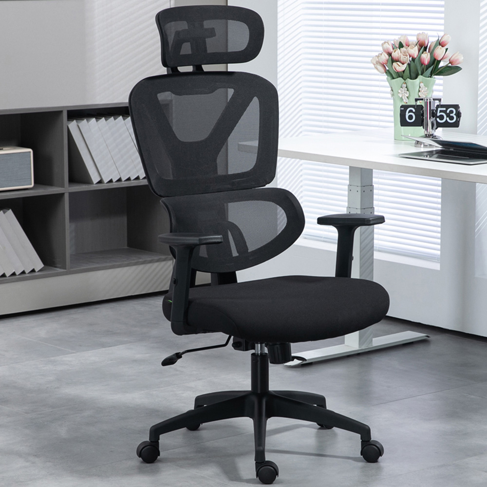Portland Black Mesh Office Chair with Adjustable Headrest Image 1