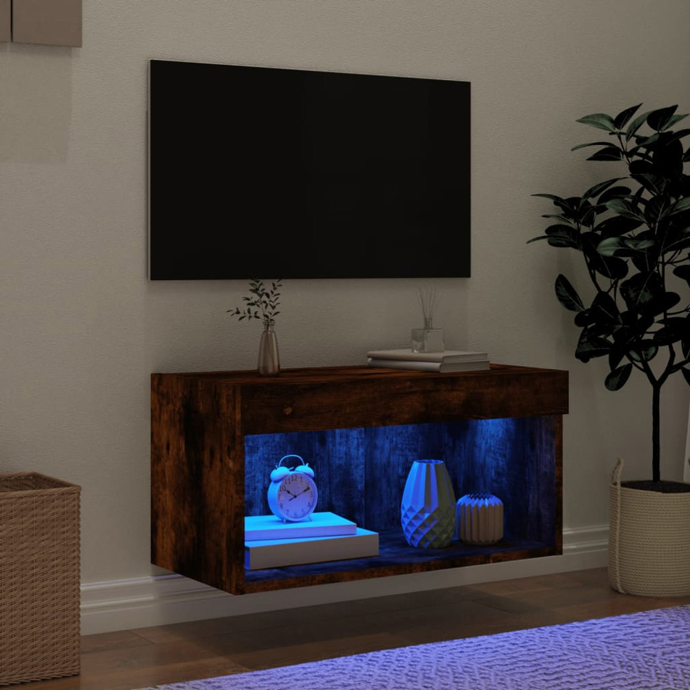 vidaXL Single Shelf Smoked Oak Wall Mounted LED TV Cabinet Image 3