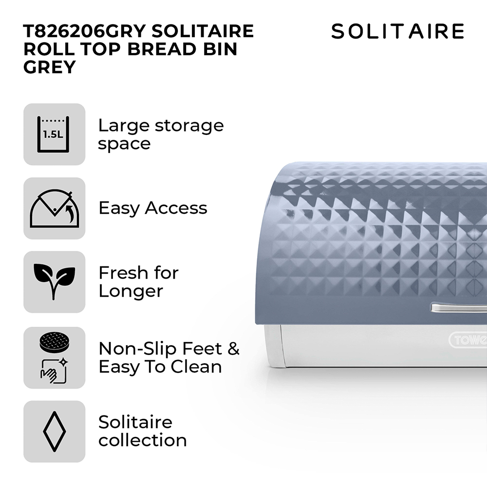 Tower Solitaire EEJB291 Grey 3 Canisters and Bread Bin Set Image 5