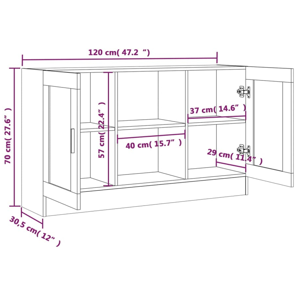 vidaXL 2 Door 2 Shelf Brown Oak Sideboard Image 9