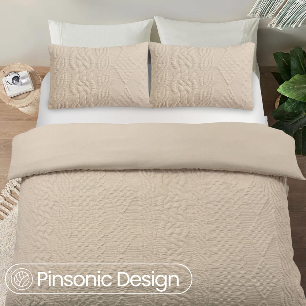 Velosso Super King Size Beige Quilted Knit Duvet Set Image 2