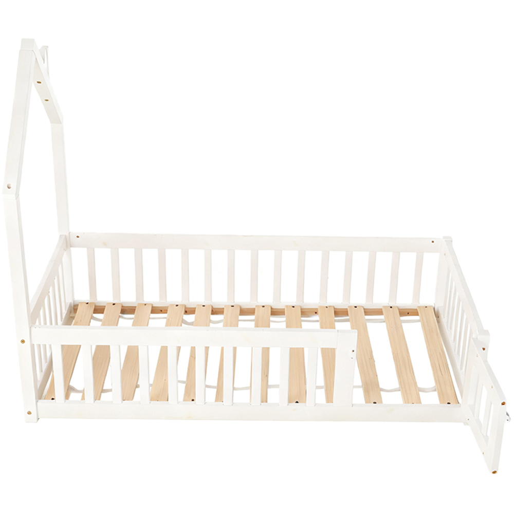 Living and Home Kids White Pine Wood Floor Bed Frame with Roof Headboard Image 5