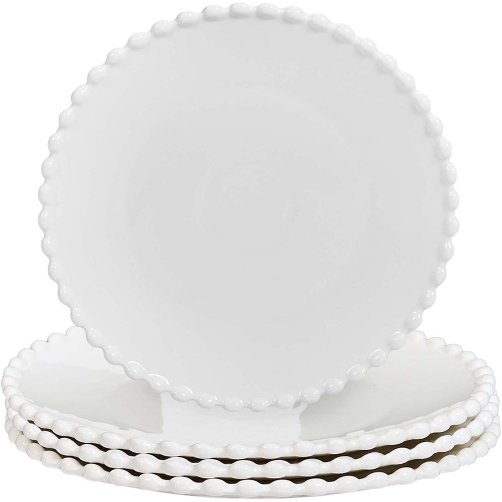 Dibor Beaded White 4 Piece Dinner Plate Set Image 1