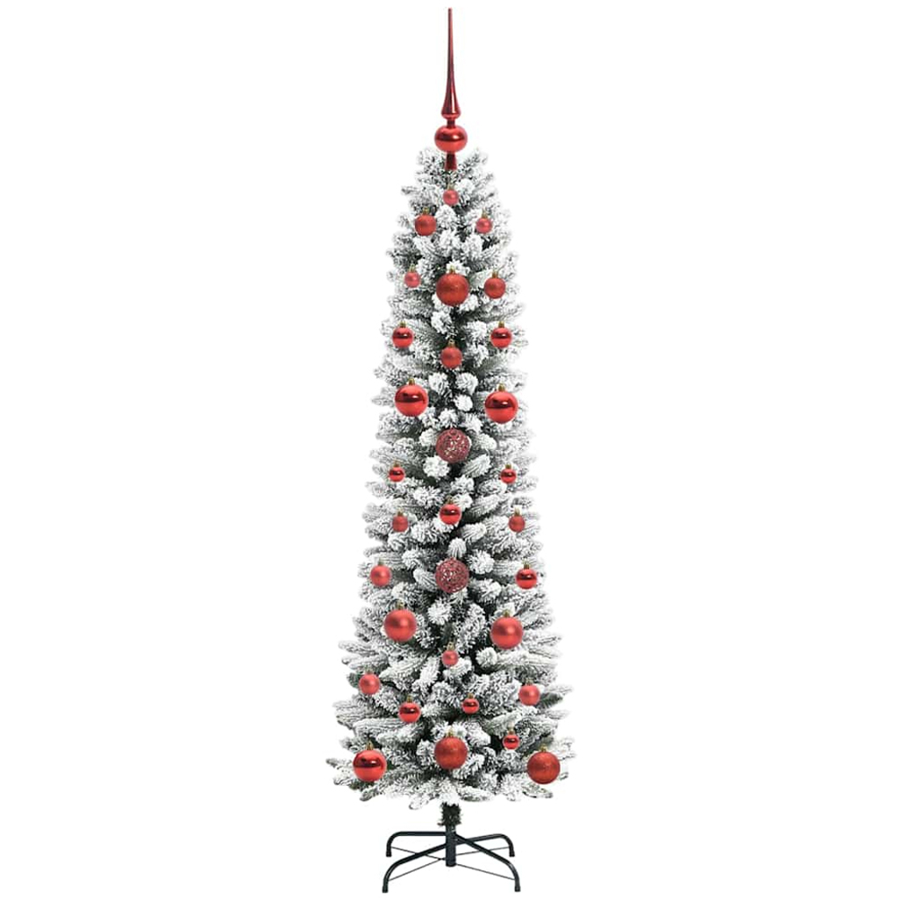 vidaXL Pre-Lit Warm White LED and Red Baubles White Artificial Christmas Tree with Stand 4ft Image 4