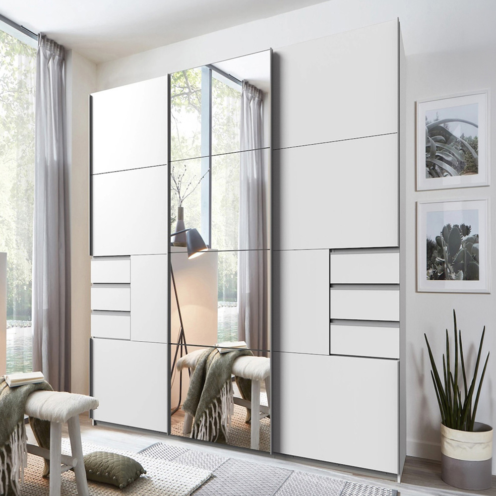 TJ'S Saigon 3 Sliding Door 6 Drawer White Wardrobe Image 1