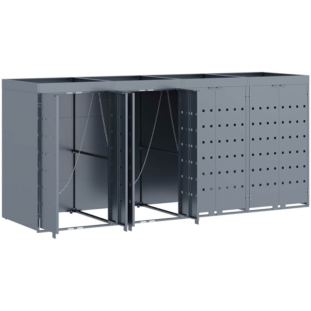 vidaXL Light Grey 4 Wheelie Bin Storage Shed with Planter Roof Image 4