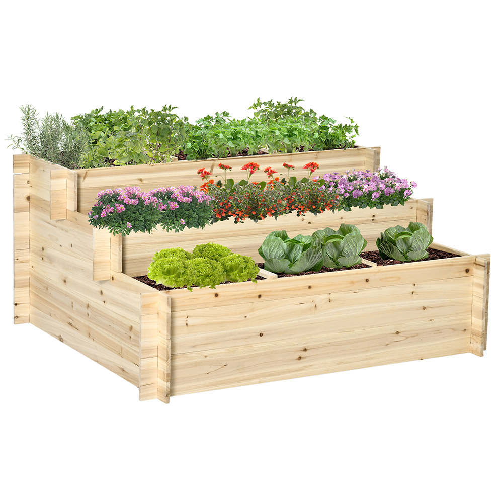 Outsunny 3 Tier Wooden Raised Bed Planter Image 1