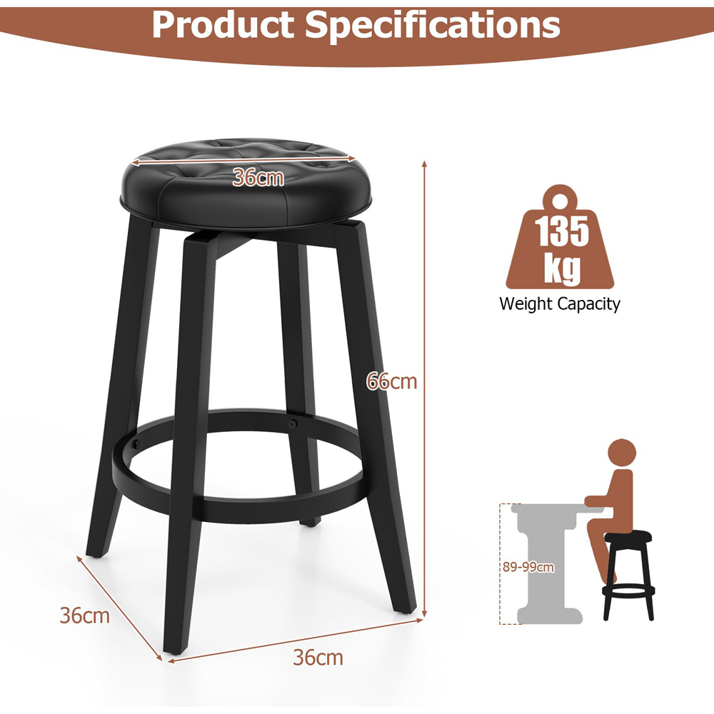 Costway Black Swivel Upholstered Bar Stool Set of 2 Image 9