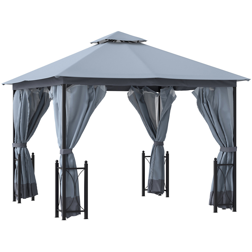 Outsunny 4 x 3.3m 2 Tier Grey Roof Patio Tent Gazebo Image 2