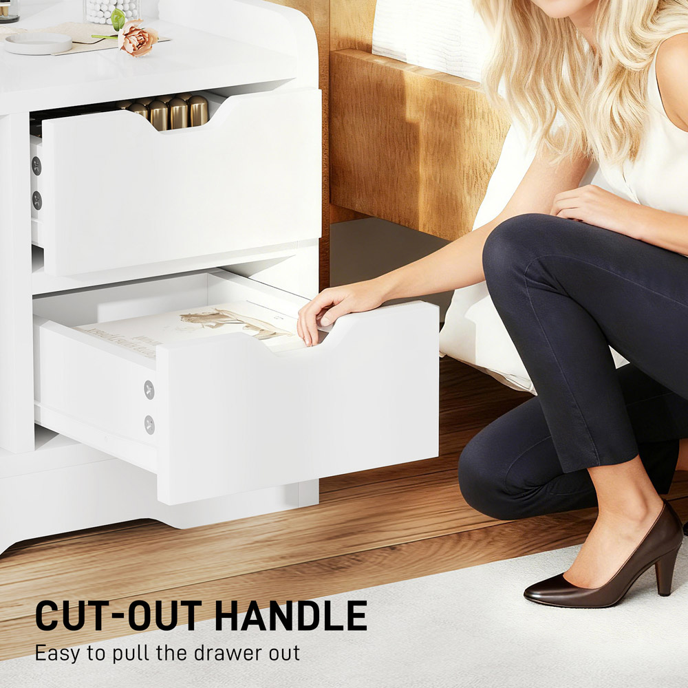 Portland 2 Drawer 3 Shelf Gloss White Bedside Table Image 7