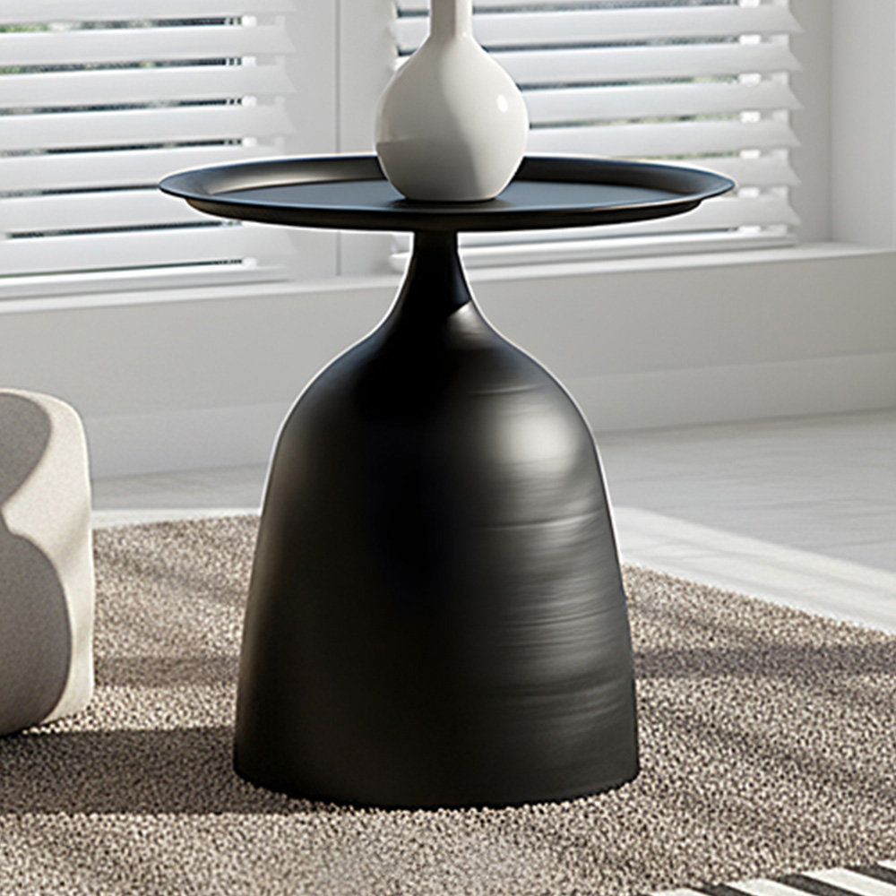 Living and Home Black Round Raised Edge Sculptural Base Side Table Image 1