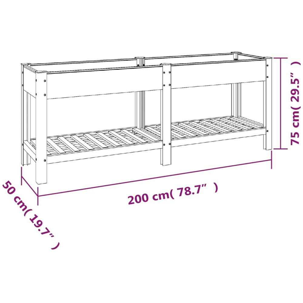 vidaXL Grey Wood Plastic Composite and Steel Raised Garden Bed with Shelf 75 x 50 x 200cm Image 6