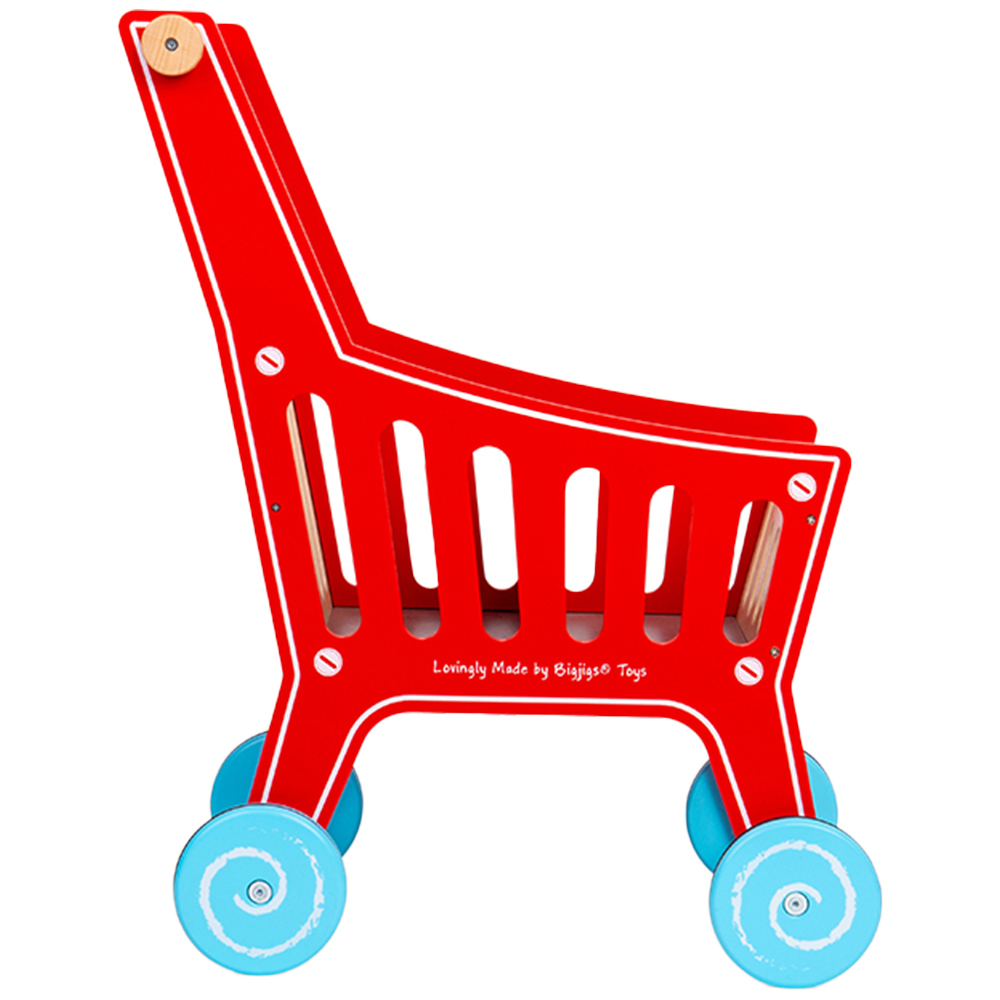 Bigjigs Toys Wooden Shopping Trolley Red Image 6