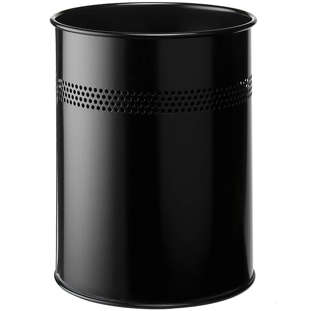 Durable Black Round Metal Perforated Waste Bin 15L Image 1