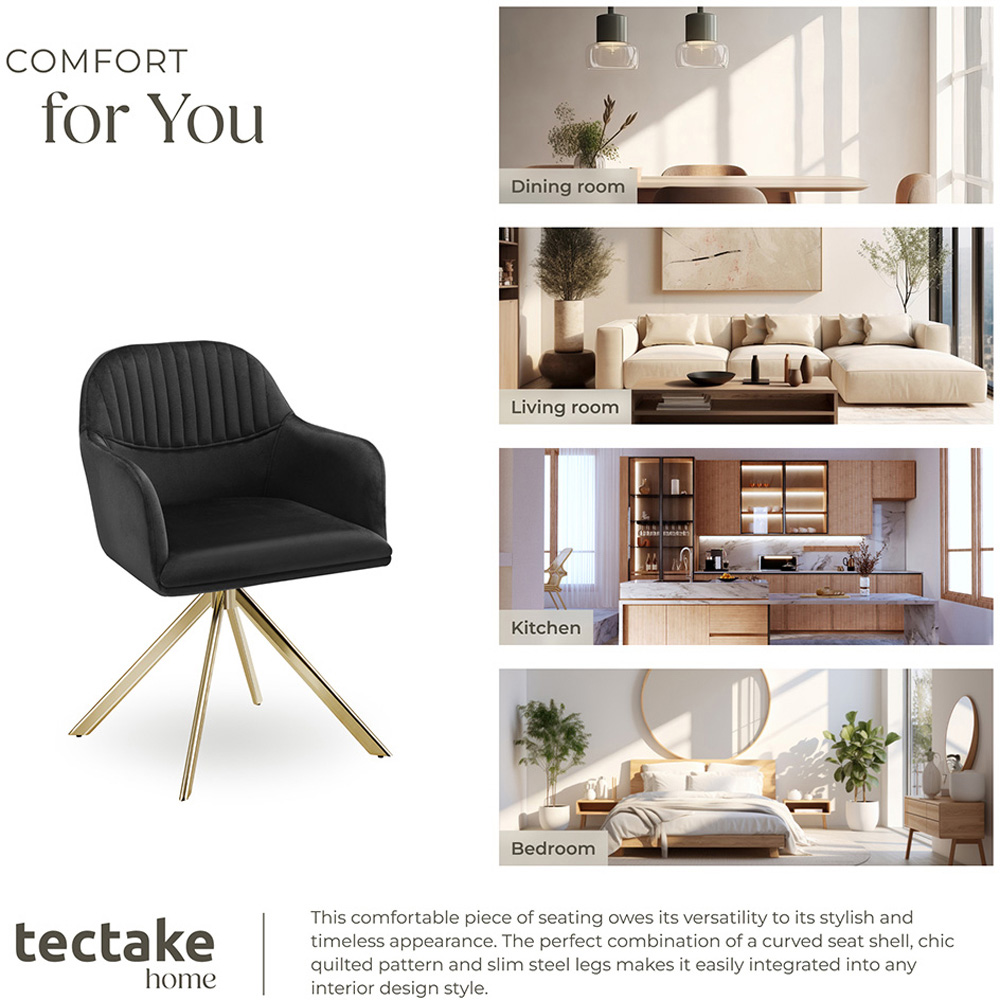 tectake Black Gold Velvet Fabric Swivel Armchair Image 7
