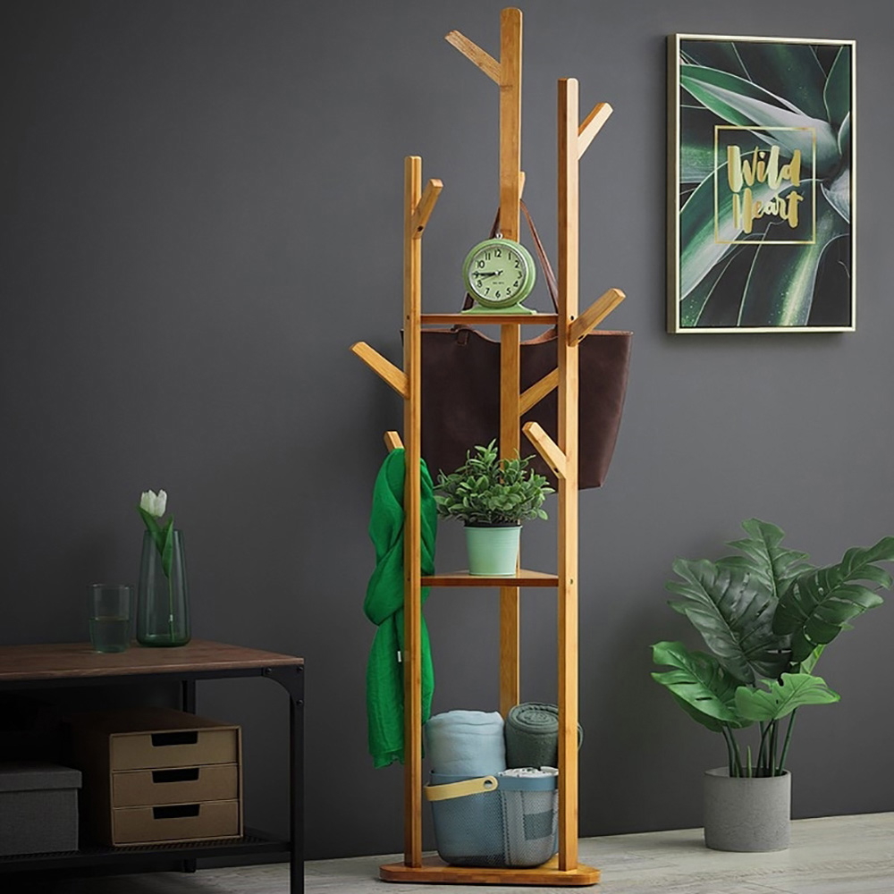 Living and Home 3 Tier Coat Rack Stand with Shelves Image 6