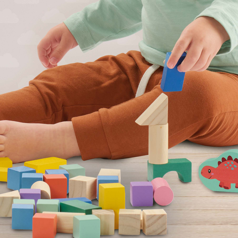 SES Creative Tiny Talents 50-Piece Dinosaur Wooden Building Blocks Set Image 3