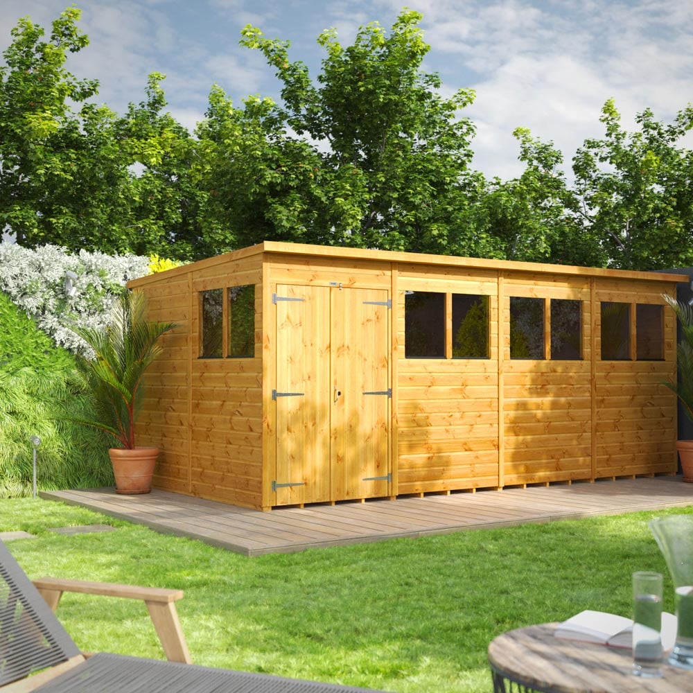 Power Sheds 16 x 8ft Double Door Pent Wooden Shed Image 2