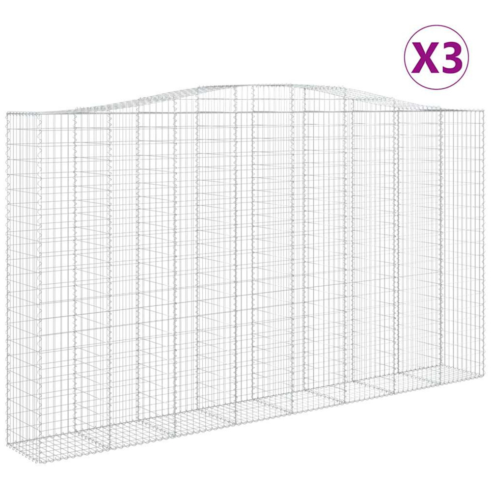 vidaXL Silver Galvanised Iron Arched Gabion Basket 400 x 50 x 220/240cm 3 Pack Image 2