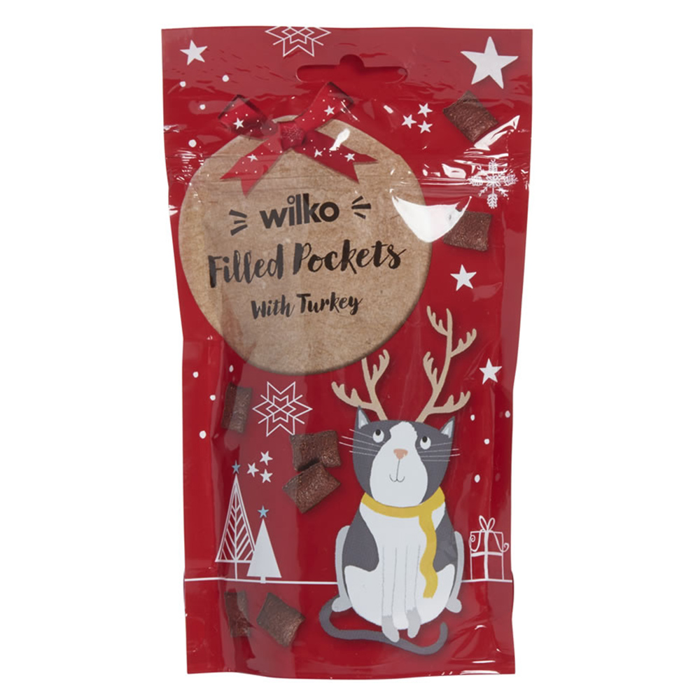 Wilko Christmas Cat Treats Filled Pockets with Turkey 60g Image 1