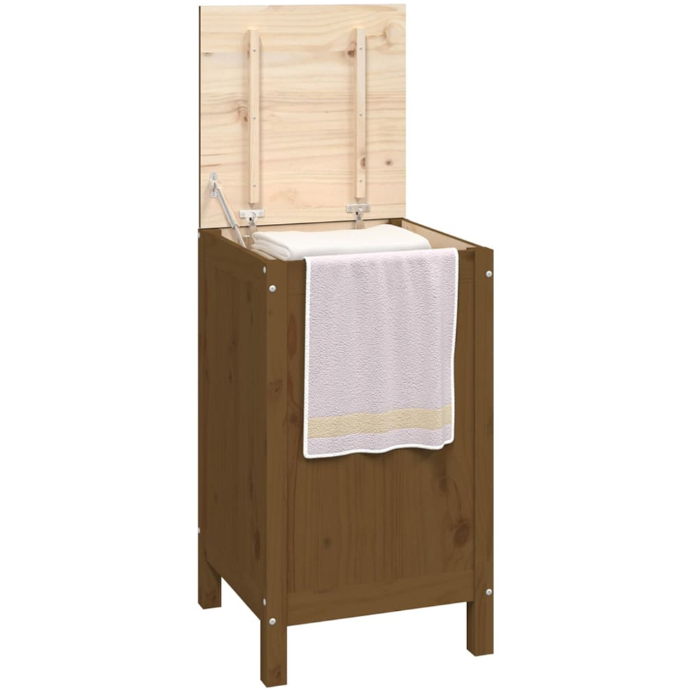 vidaXL Honey Brown Solid Pine Wood Laundry Basket 44 x 44 x 76cm Image 3