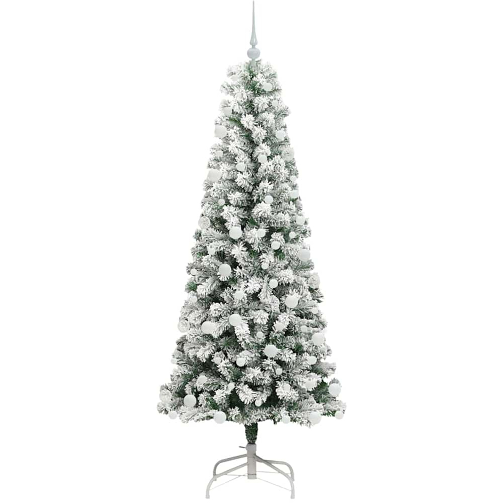 vidaXL Pre-Lit Warm White LED and White Baubles Snow Flocked Artificial Christmas Tree 6ft Image 4