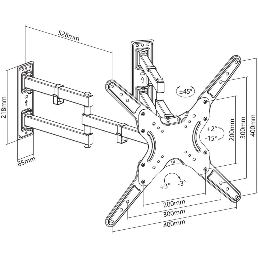 Properav Black Corner Swing Arm TV Wall Bracket 23 to 55 inch Image 7