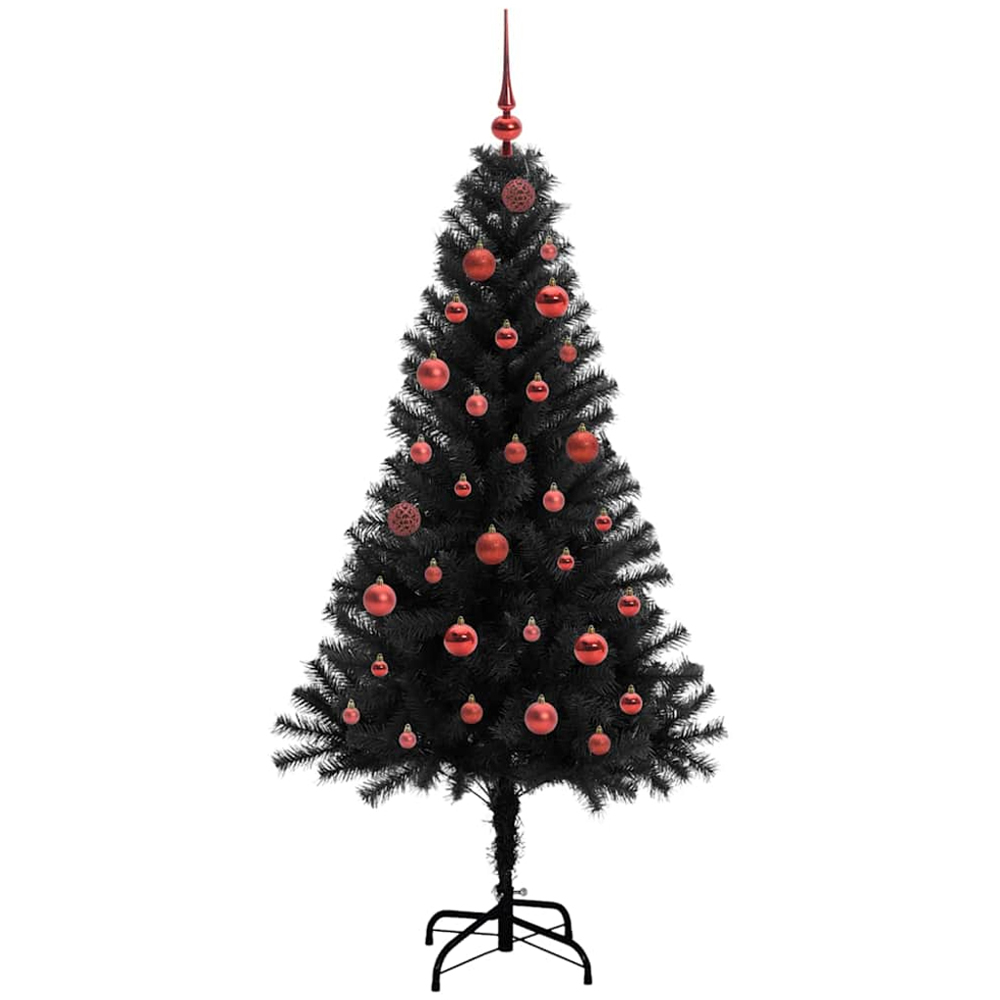vidaXL Pre-Lit Red Baubles Black Artificial Christmas Tree 5ft Image 4